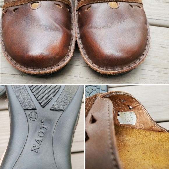 Naot Gardenia Brown Leather Cork Sole Mary Jane Slingback Strap Boho Flats 41 - Picture 8 of 9